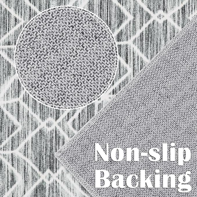 jinchan Moroccan 4x6 Area Rugs for Bedroom - Machine Washable Soft Modern Geometric Stain Resistant Non-Slip Ultra-Thin Low-Pile Faux Wool Carpet for Living Room Kitchen Dining Room (4x6ft, Grey)