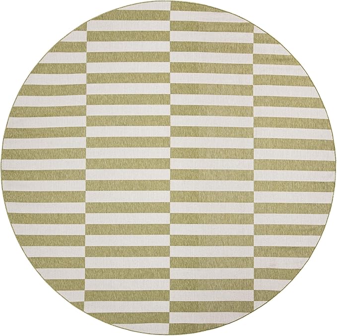 Unique Loom Outdoor Striped Collection Area Rug - Striped (12' Round Green/Ivory)