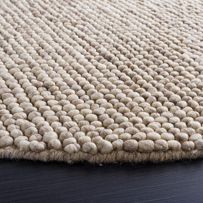 SAFAVIEH Natura Collection Area Rug - 12' Round, Beige, Handmade Wool Blend, Textured Design, Ideal for Living Room, Bedroom, Dining Space (NAT620B)