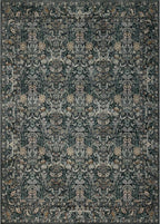 Washable Living Room Rug: 10x14 Boho Floral Soft Area Rug for Bedroom Decor - Vintage Low Pile Thin Carpet for Dining Room Non-Slip - Farmhouse Stain Resistant Rugs - Dark Green