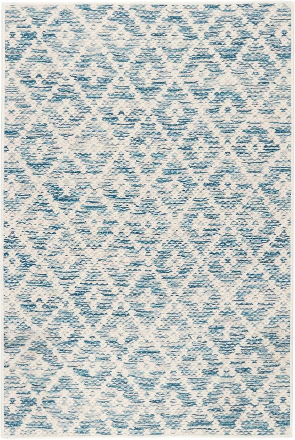 Dash & Albert Melange Diamond Blue Machine Washable Rug, 7.5 X 9.5 Feet, Blue Geometric Pattern