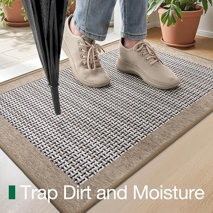 LUMI Inside Door Mat for Entry 24"x36", Absorbent, Dirt Trapper, Low Profile Thin, Non Slip Mats with Rubber Backing, Ideal for Indoor, High Traffic, Garage, Entrance, Classic Beige