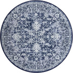KILOCOCO Round Rug 3ft Vintage Floral Small Circle Rug Machine Washable Entryway Mat Non Slip Low-Pile Kitchen Rugs for Front Door Laundry Room Bathroom Moroccan Area Rugs, Blue