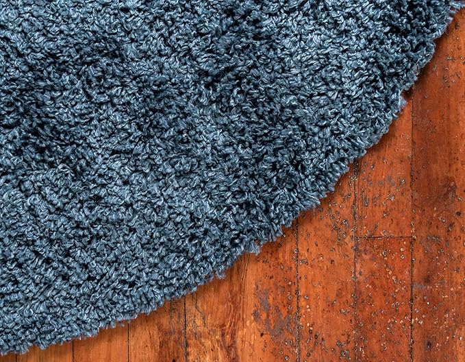 Unique Loom Davos Shag Collection Area Rug - Solid (6' 7" Round, Marine Blue)