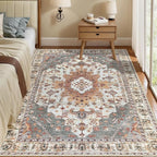 Tangsoo 4x6 Area Rugs for Living Room, Washable Vintage Rug Indoor, Distressed Turmeric Carpet for Bedroom, Non Slip Soft Low Pile Rugs Foldable Floor Rug for Dining Room Dorm Bedside Bathroom