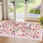 DUKINO 2x4 Rug for Entryway, Washable Kitchen Floral Runner Rug with Non Slip Backing, Low Pile Soft Boho Carpet for Kitchen, Hallway, Entryway, Laundry, Bedroom, Pink