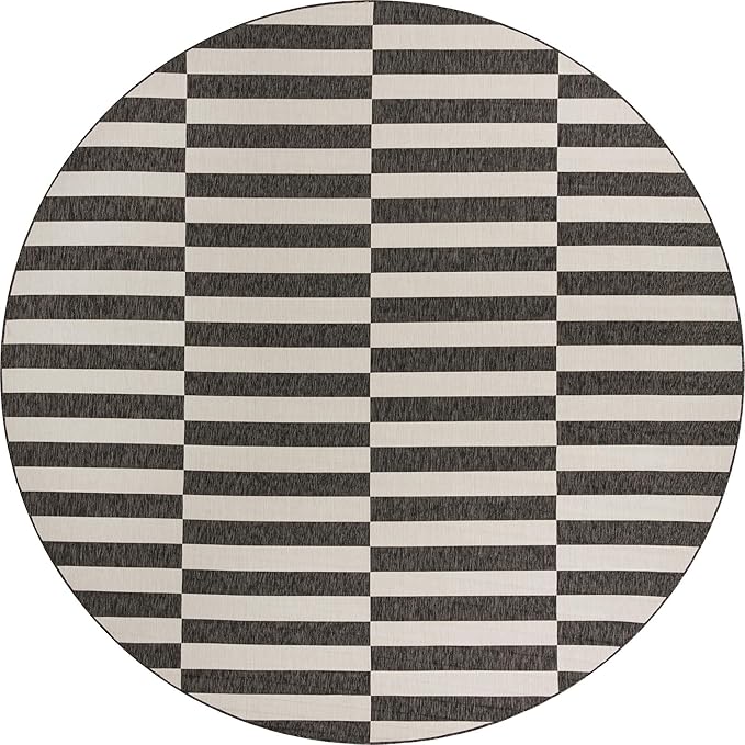 Unique Loom Outdoor Striped Collection Area Rug - Striped (13' Round, Charcoal/Ivory)