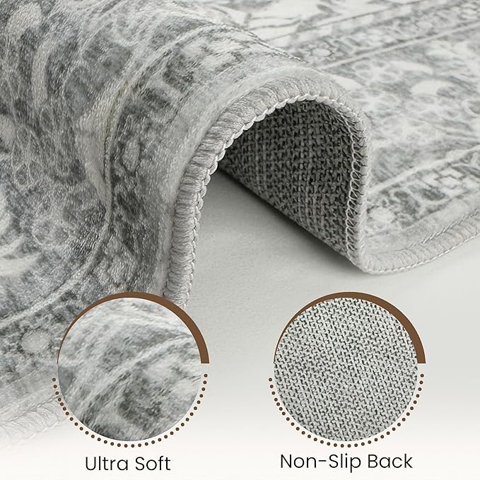 Washable Entryway Rug 3x5 | Non Slip Rug Runners for Hallways, Entryways, Kitchens, Bathrooms, Bedrooms | Ultra-Soft Flannel Carpet Kitchen Rug with Rubber Backing (Beige, 3x5)