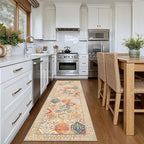 Bavni Kitchen Rug 2x5 Runner Rugs for Hallways Entryway, Washable Vintage Print Carpet, Ultra-Thin Chenille Low Pile Lightweight Rug with Non Slip Backing, Retro Multi