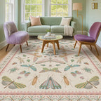 Washable 5x8 Light Pink Rug for Bedroom - Pink Boho Girl Nursery Rug, Living Room, Nature Insect Bug Print Home Decor