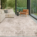 Farmhouse Area Rugs for Living Room - 8x10 Washable Modern Abstract Rug for Bedroom, Dining Room Under Table, Home Office, Soft Washable & Stain Resistance (Beige & Peach)