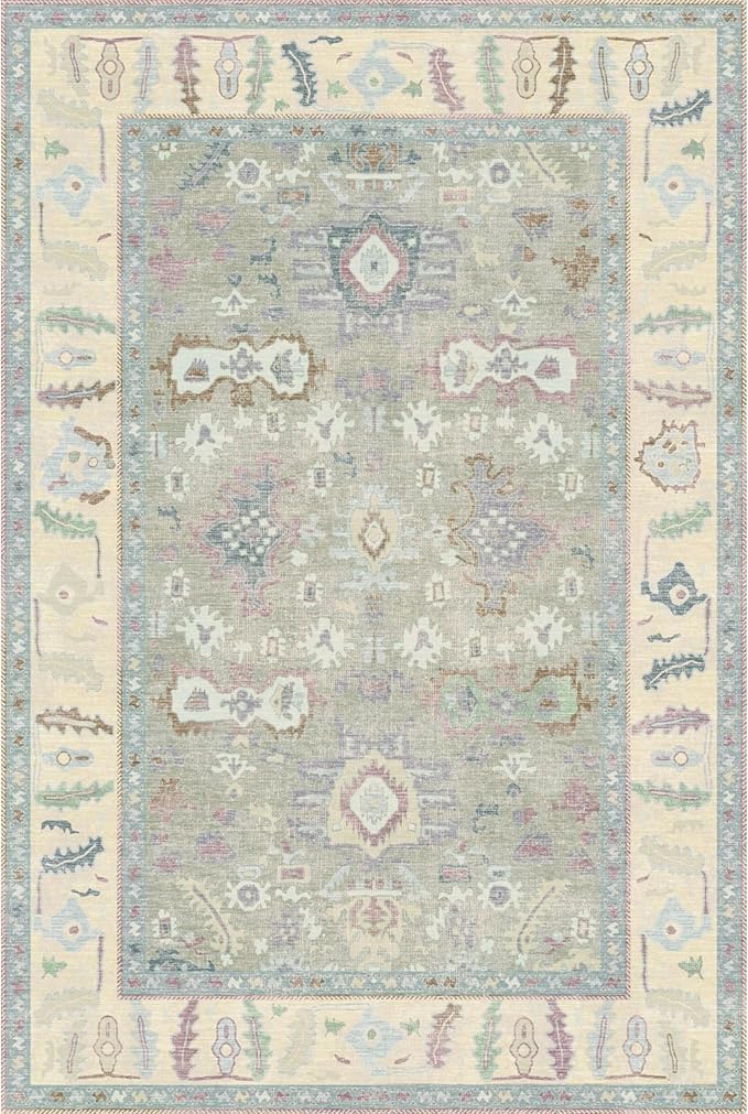 Kuden 2x3 Small Rug, Machine Washable, Non-Slip Backing, Vintage Style, Soft, Low Pile, Area Rugs for Entryway Kitchen Indoor Entrance