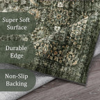 Morebes Vintage 2x10 Runner Rug for Hallway Non Slip,Washable Kitchen Runner Rug for Entryway Indoor,Super Soft Faux Wool Rug for Farmhouse Dining Room Indoor Playroom, Dark Green