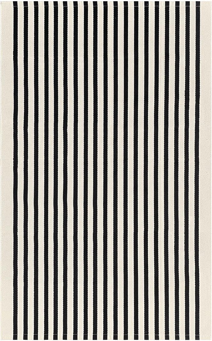 KOZYFLY Black and Beige Striped Rug 5x8 Ft Area Rug Washable Indoor Outdoor Rug Cotton Outdoor Patio Rugs Farmhouse Rugs Living Room Carpet for Patio Dining Room Bedroom