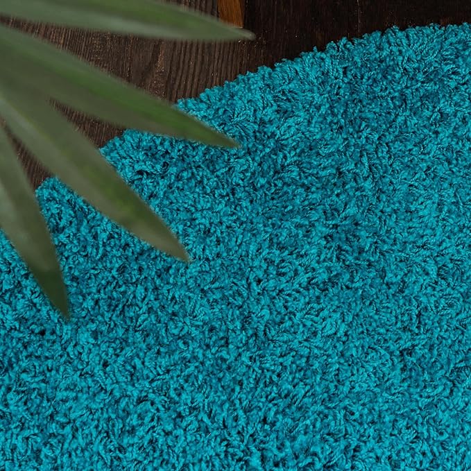 Unique Loom Solid Shag Collection Area Rug (5' 1" Round, Turquoise)