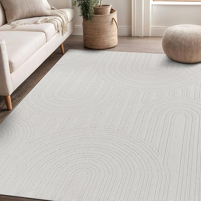Beverly Rug Micro Loop Area Rug White 6x9 Modern Luxury Soft Circle Geometric Durable Indoor Area Rugs for Living Dining Room Office Stain Resistant Non Shedding Casual Indoor Carpet White 6 x 9