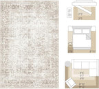 Fmfunctex 3x8 Runner Rug Beige Washable Vintage Neutral Distressed Non Slip Low Pile Indoor Carpet Soft Retro Floral Hallway Entryway Rug for Kitchen Living Room Bedroom Bathroom Laundry Entry Bedside