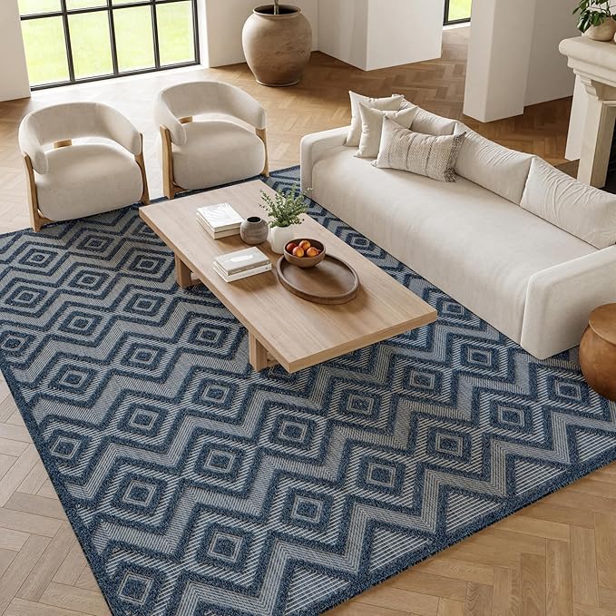 Nourison Home Versatile Navy Blue 7' x 10' Area Rug - Easy Clean, Non Shedding, Bed Room, Living Room, Dining Room, Kitchen (7' x 10')