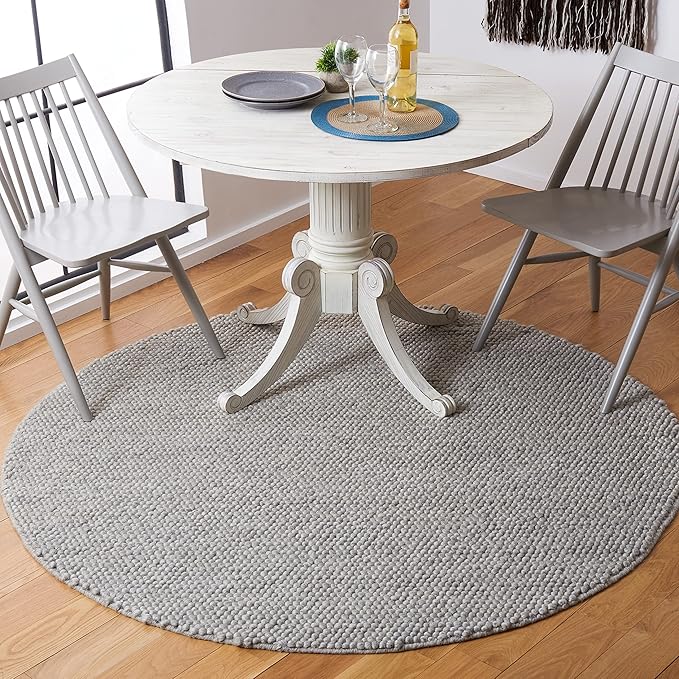 SAFAVIEH Natura Collection Area Rug - 10' Round, Silver, Handmade Wool Blend, Textured Design, Ideal for Living Room, Bedroom, Dining Space (NAT620C)