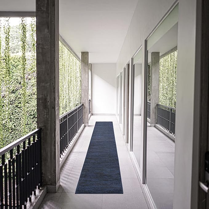 Nourison Home Nourison Essentials Midnight Blue 2'2" x 14' Area Rug - Easy Clean, Non Shedding, Bed Room, Living Room, Dining Room, Kitchen (14' Runner)