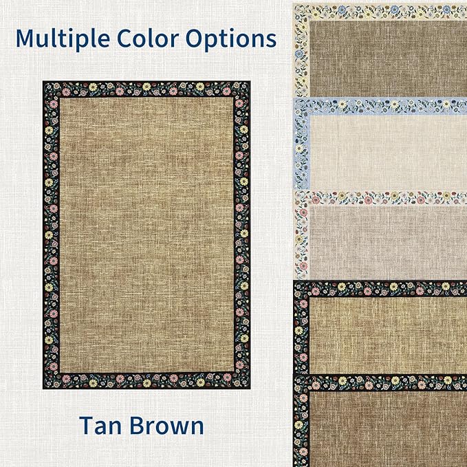 GarveeHome Entryway Rug 2x6 Modern Bordered Runner Rug Washable Kitchen Runners for Hallway Non-Slip Low-Pile Soft Carpet Floral Print Bathroom Mat for Bedroom Laundry Room, Yellow