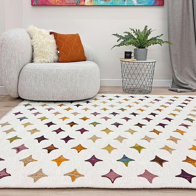 Alfa Rich 3x5 Moroccan White Area Rugs for Living Room Decor Washable Cotton Pet Friendly Runner