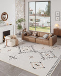 ILANGO Area Rug 9'x12' for Living Room Bedroom Washable Moroccan Boho Rugs for High Traffic Area Non Slip & Non-Shedding Rugs Fade Resistant Carpet for Kitchen Office (Beige)