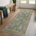 2x5 Hallway Runner Rugs Non Slip Washable Runner for Entryway Bathroom Kitchen Bedroom, Boho Green Runner, Thin Low Pile Chenille Carpet with Rubber Backing, Dark Sage/Gold