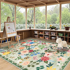 6x9 Area Rugs for Living Room: Floral Washable Rug Vintage Large Soft Boho Non-Slip Carpet Indoor Stain Resistant Thin Carpets for Bedroom Dining Room Farmhouse Nursery Hallway Home Office Green