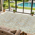 Area Rug for Living Room, 10x12 Large Washable Rugs for Dining Room, Bedroom, Non Slip Stain Resistant Carpet, Low Pile Vintage Floral Rug (Beige Blue)