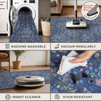 Vintage Dark Blue Living Room Rug, 7x10 Washable Large Area Rugs for Bedroom, Dining Room Rugs Under Kitchen Table, Oriental Navy Blue Low Pile Stain Resistant Non-Slip