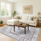 Fame Living Washable Area Rug. Modern Farmhouse. Vintage. Turkish. Bohemian. Distressed. Oriental. Traditional. Rugs for Living Room. Dining. Bedroom. Office. Entryway. Foyer. (856BrC, 2'5" x 4'9")