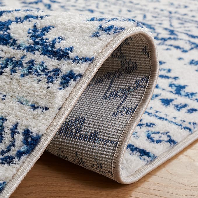 SAFAVIEH Tulum Collection Area Rug - 8' Square, Ivory & Navy, Moroccan Boho Tribal Design, Non-Shedding & Easy to Clean, Ideal for Living Room, Bedroom, Dining Space (TUL272D)
