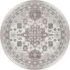 zesthome 8ft Round Rugs for Living Room, Non-Slip Washable Round Area Rugs, Ultra-Thin Large Circle Rugs, Soft Low Pile Rug for Bedroom, Kitchen - Vintage Stain Resistant Round Rug (Brown/Beige,8'x8')