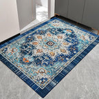 Easy-Going Boho Area Rug 3x5 Entryway Rug Washable Inside Door Mats for Home Entrance Non-Slip Tangerine Vintage Small Rugs for Entry Living Room Bedroom Kitchen Lightweight Carpet, Floral Aqua Yellow