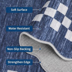 GarveeHome 4x6 Area Rug Small Washable Living Room Rug Scalloped Rug with Rubber Backing Stain Resistant Low Pile Dining Room Throw Carpet Modern Bordered Mat for Bedroom Kitchen, Blue
