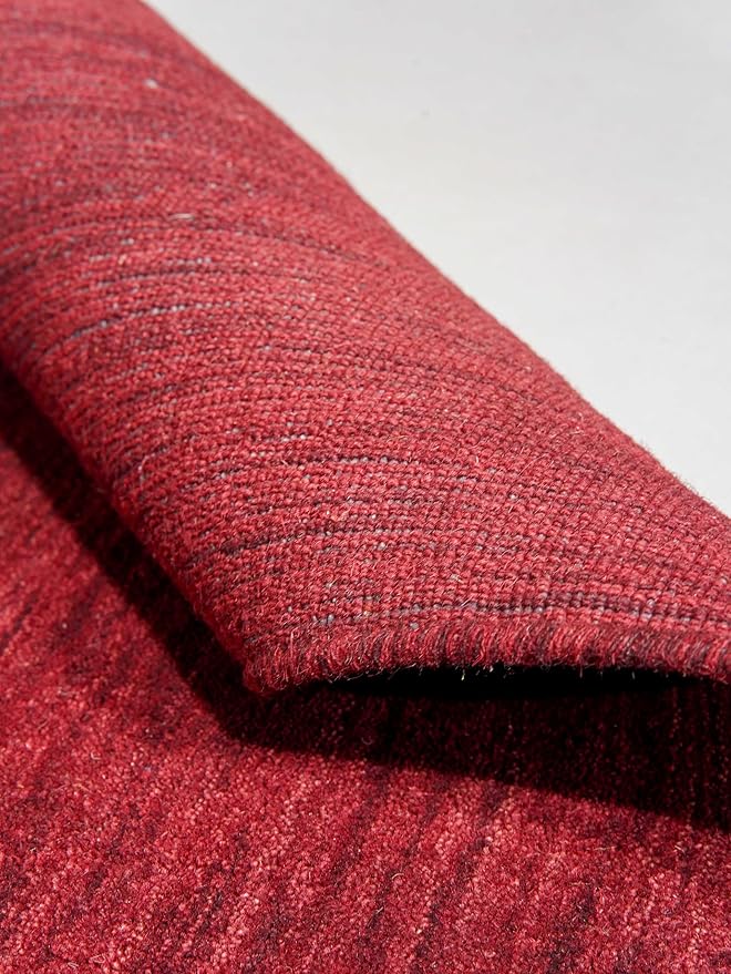 Rugsotic Carpets Hand Knotted Gabbeh Wool 5'x8' Area Rug Solid Dark Red L00111