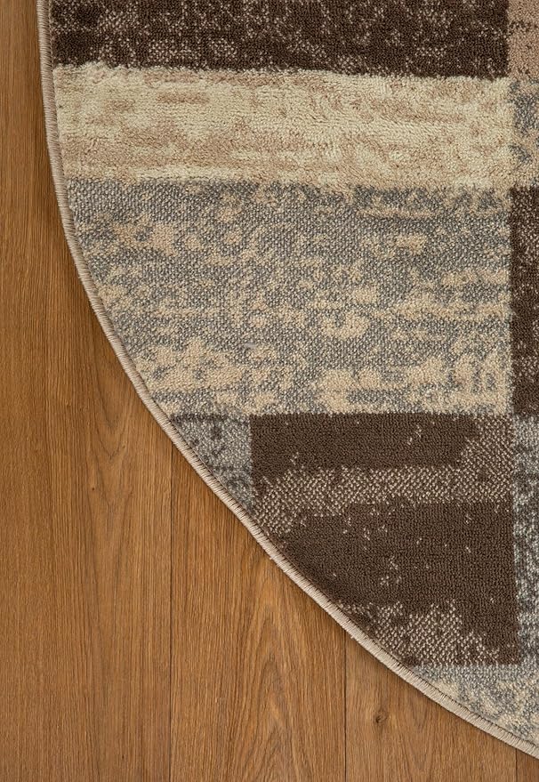 Superior Indoor Area Rug, Jute Backing, Plush Modern Rugs for Entryway, Kitchen Floors, Office Floor Cover, Color Block Rugs, Rockwood Collection, 8' Round, Slate