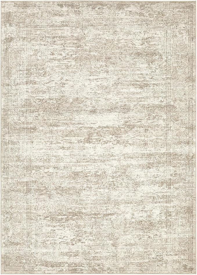 Area Rug Living Room Rugs - 8x10 Abstract Large Soft Indoor Washable Rug Neutral Modern Low Pile Carpet for Bedroom Dining Room Farmhouse Home Office - Vintage Beige