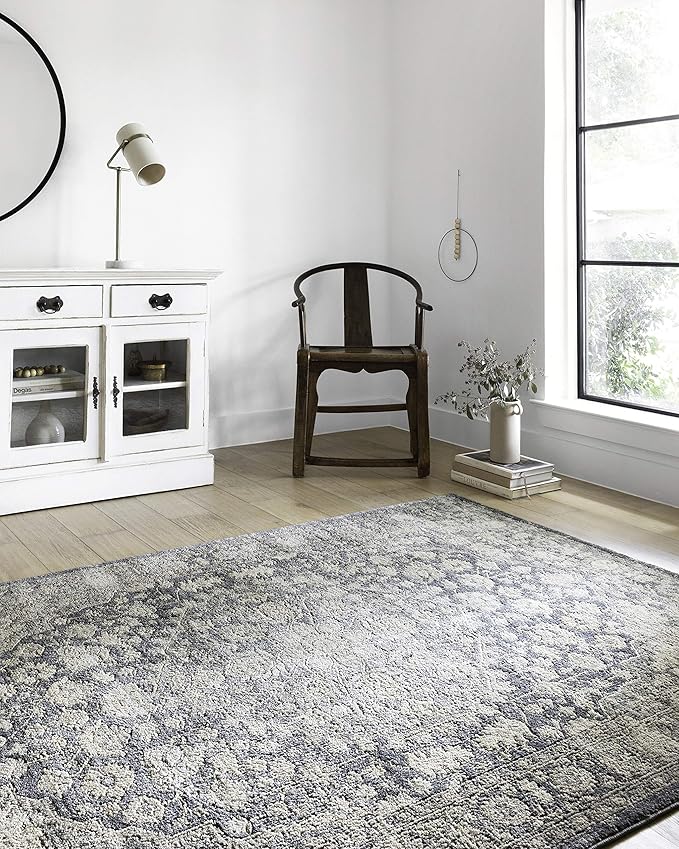 Loloi Teagan Collection TEA-01 Denim/Mist 7'-11" x 10'-6" Area Rug, Large, Soft Neutral Rug, High-Traffic for Living Room, Bedroom, Home Office, Dining Area