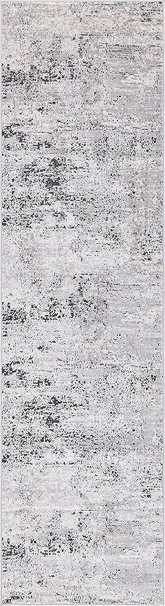 Rugs.com Leipzig Collection Runner Rug – 10 Ft Runner Grey Low-Pile Rug Perfect for Hallways, Entryways