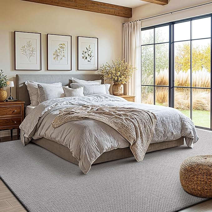 Shilucheng Wool Rug 9x12 Non-Slip, Blend 80% Wool and 20% Cotton Rugs for Living Room, Bedroom, Dinning Room, Soft Durable Cotton Backing Modern Area Rug (Gray)