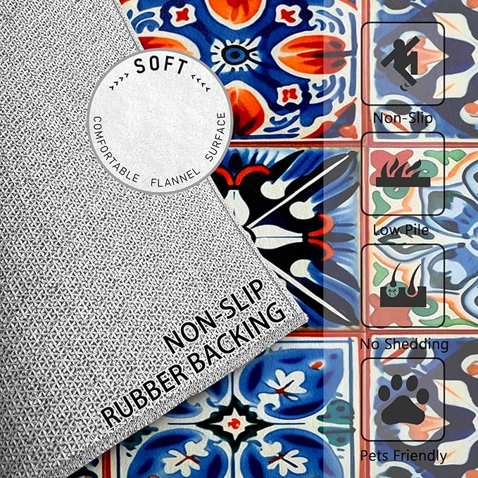 Moroccan Trellis Rugs 8x10 -Moroccan Tile Rug, 3x4 ft, Colorful Trellis Area Rugs for Bedroom, Geometric Patchwork Washable Carpet for Entryway, Kitchen, Oriental Traditional Home Decor & Gifts