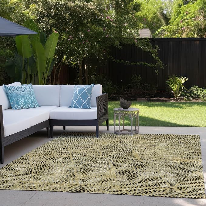 Addison Rugs Chantille ACN591 Gold 5' x 7'6" Indoor Outdoor Area Rug, Easy Clean, Machine Washable, Non Shedding, Bedroom, Living Room, Dining Room, Kitchen, Patio Rug