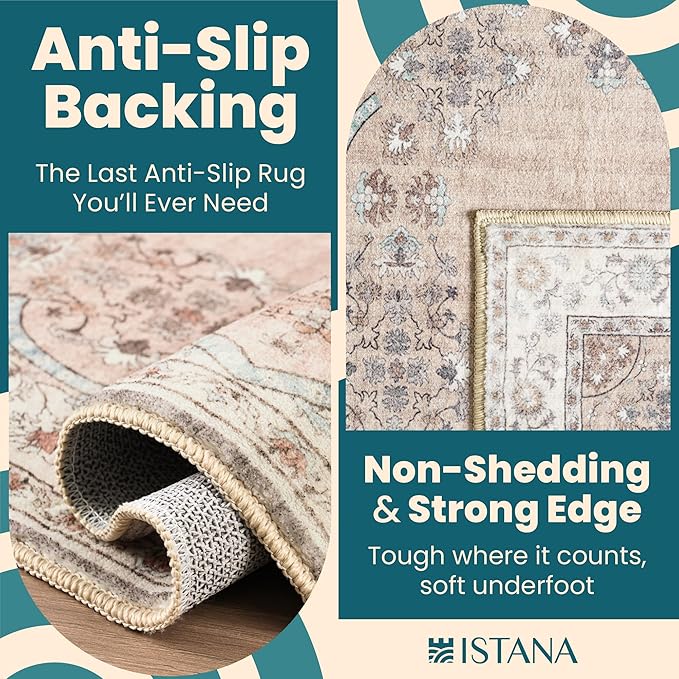 Istana Hallway Runner Rug 2x8 – Beige Entryway Rug -Silk's Soft Touch Runners for Hallways - Stylish Kitchen Runner Rug Non Slip