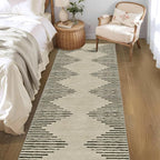 HelloTree Hallway Runner Rug，2.6x8 Moroccan Modern Stripe Carpet Washable Machine Bathroom Runner Bohemian Design Modern Soft Non Slip Indoor Rug for Entryway Hallway Laundry Room Bedroom-Cream
