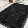 Kitinjoy Front Door Mat Outside Entrance, Sturdy Natural Dirt Trapper, Heavy Duty Rubber Doormat, Low Profile Non-Slip Backing, Easy Clean Floor Mat for Indoor Outdoor Entry, 35X23 Inch, Black