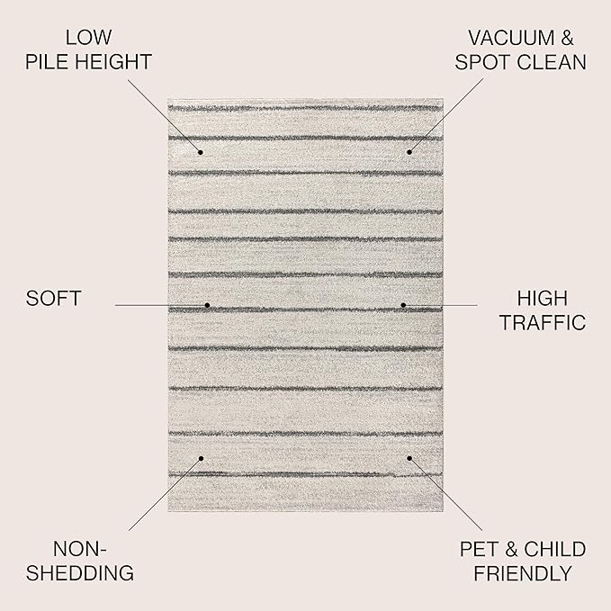 JONATHAN Y Williamsburg Minimalist Stripe Cream/Gray Indoor Area Rug, 5x8, Contemporary, Modern, Easy-Cleaning for Living Room, Bedroom, Kitchen, Pet Friendly, Non-Shedding (MOH201A-5)