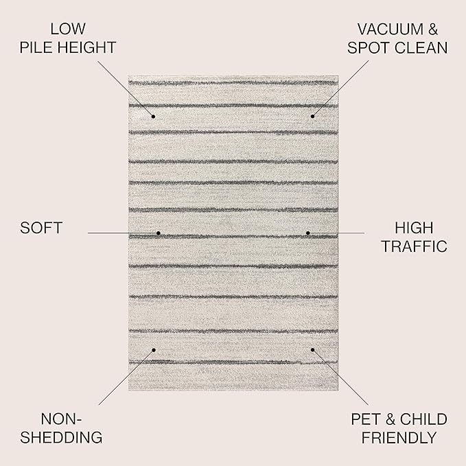 JONATHAN Y Williamsburg Minimalist Stripe Cream/Gray Indoor Area Rug, 4x6, Contemporary, Modern, Easy-Cleaning for Living Room, Bedroom, Kitchen, Pet Friendly, Non-Shedding (MOH201A-4)