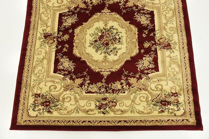 Unique Loom Versailles Collection Traditional Classic Floral Motif Area Rug (4' 0 x 4' 0 Square, Burgundy/ Ivory)